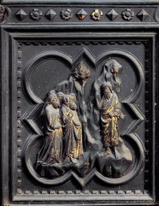 Vaftizci Yahya Ferisilere Vaaz Ediyor, San Giovanni Vaftizhanesinin Güney Kapılarının yedinci paneli, 1336 (bronz)